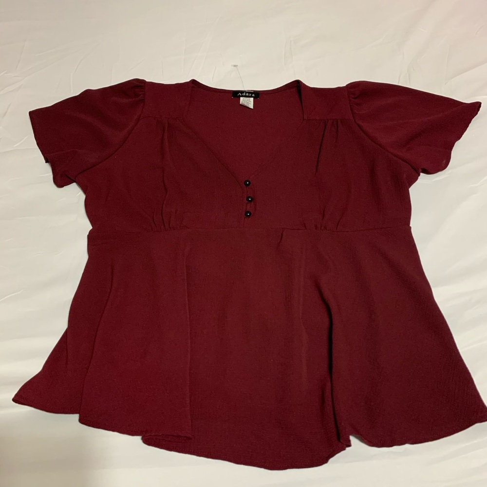 Adara Women's Blouse, size 1X Deep Red tie at back